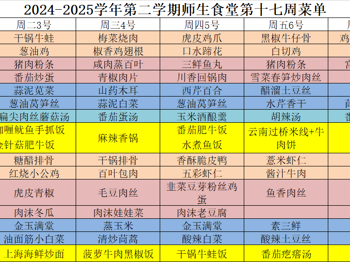 2024-2025学年第二学期师生食堂第十七周菜单