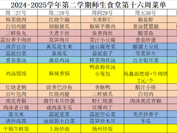 2024-2025学年第二学期师生食堂第十六周菜单